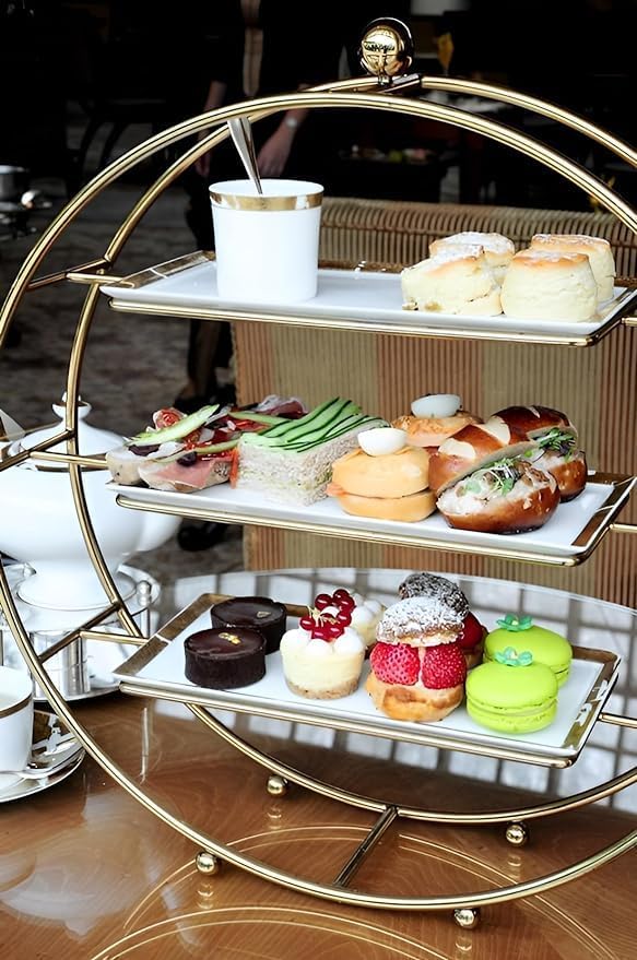 Image of World Fireᵀᴹ Metal Cake Stand Handicrafts Buffet Server Organiser 3 Tier Cake Stand for Dining Table Cup Cake & Dessert Stand with 3 Shelves (Gold), Round, Stainless Steet