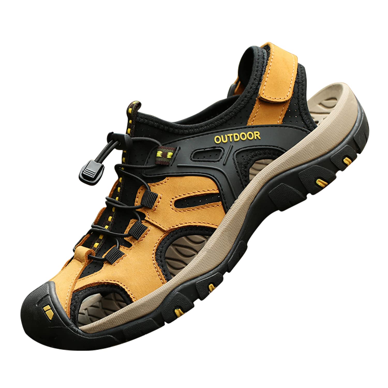 MGGMOKAYMen's Outdoor Sandals Sports Hiking Closed Toe Leather Athletic Sandals for Water Beach Boat Fishing.
