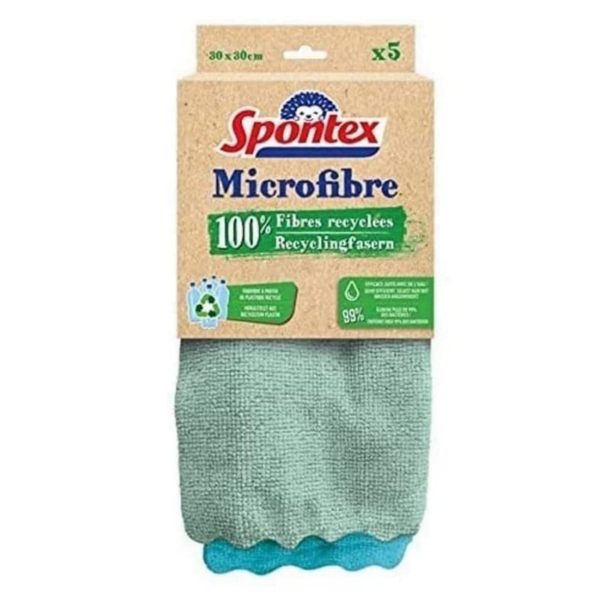 SPONTEX Mikrofaser-Tücher aus 100% recycelten Fasern – 5 Mikrofasern – effektiv nur mit Wasser