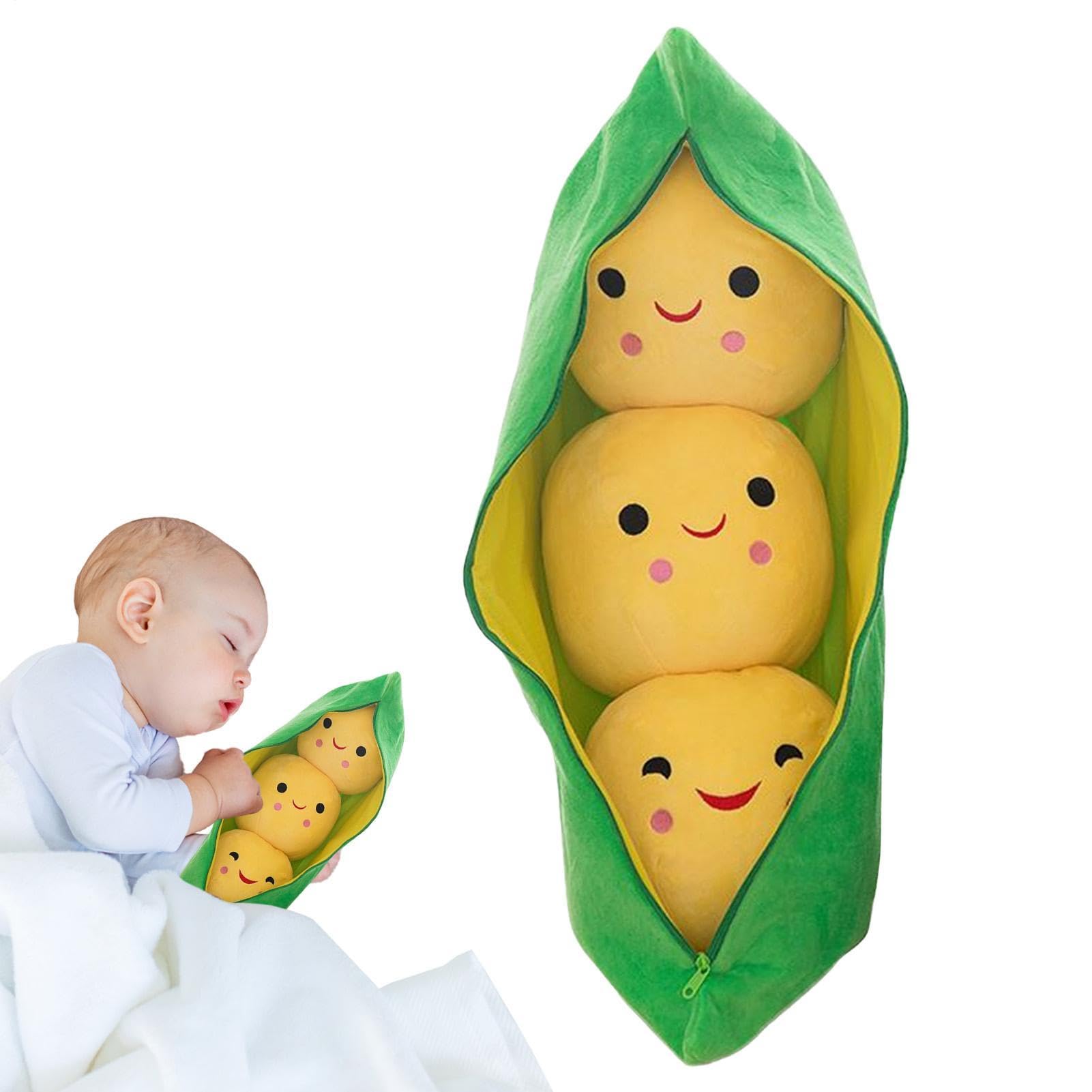 Stuffed Pea Pod 25cm/40cm 3 Peas-in-A-Pod Plush Plant-Themed Soft Figure Huggable Comfort Toy Pea Plush Soft Cuddle Doll For Room Sofa Decor Car Decoration