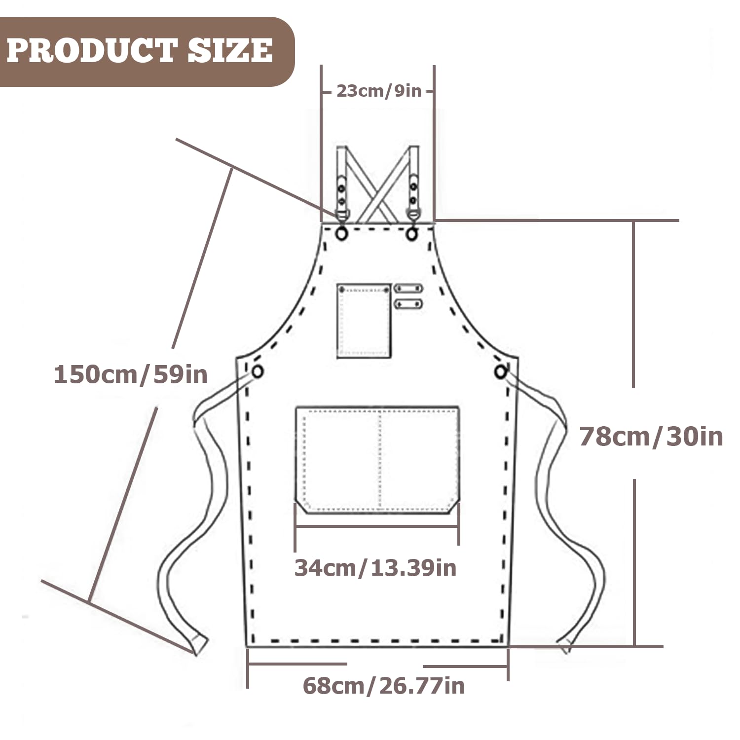 Grembiule da Lavoro Uomo in Tela, 68 * 78cm Grembiule da saldatura con Tasche per Attrezzi, Grembiule Donna/Uomo Durevole di Tela per Giardino,Cucina,Garage(Marrone)