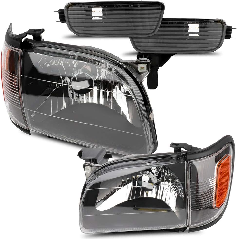 Replacement Driver and Passenger Side Headlight Assembly Set For Toyota Tacoma 2001-2004 Black Housing Amber Reflector Clear Lens