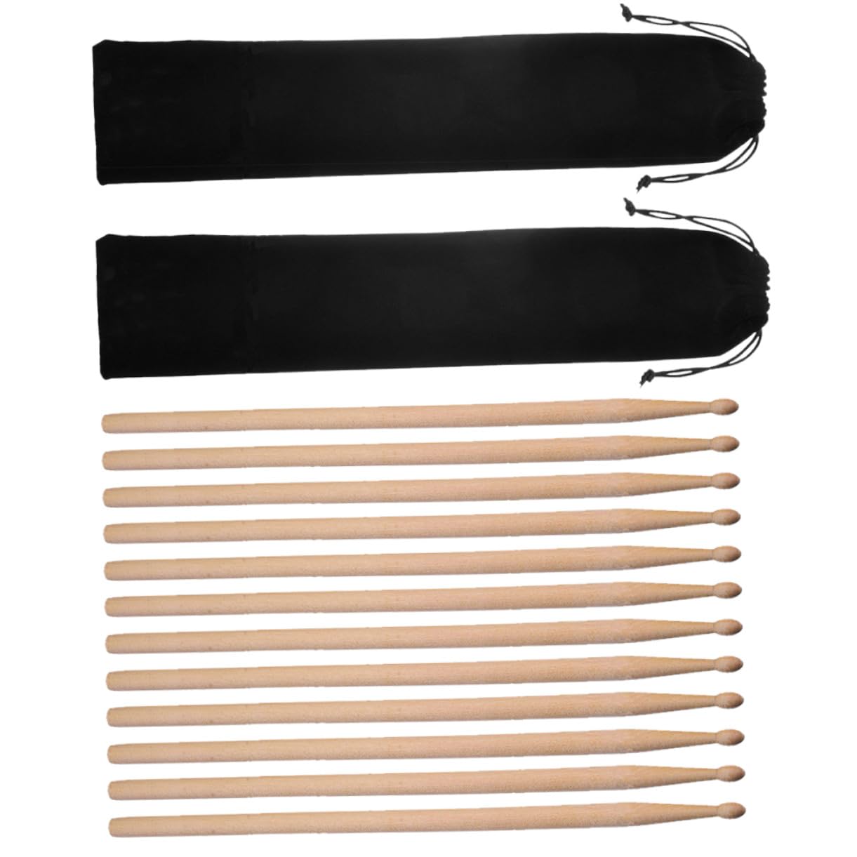 Lot de 2 Sets de Baguettes de Batterie en Érable 5a Noir | Batteurs Professionnels, 3 Paires par Set, Pochette en Velours Souple Incluse