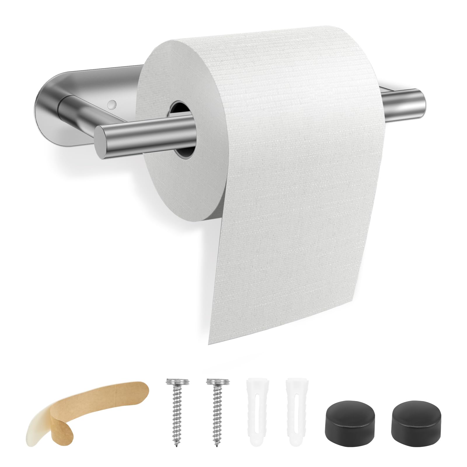 Guijzsltrg Silver Toilet Roll Holder Wall Mounted Stainless Steel Tissue Roll Holder Adhesive Toilet Paper Dispenser Practical Tissue Rack Bathroom Accessory For Bathroom, Cabinet, Kitchen, Rv(Silver)