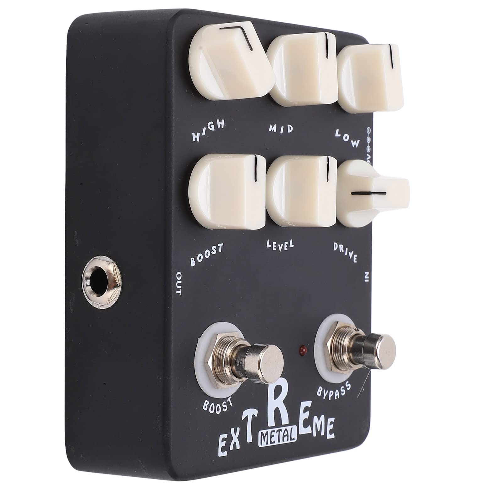 Pedale Effetto Distorsione in Metallo con Equalizzatore a 3 Bande e Controllo del Guadagno per Chitarra Elettrica Black Metal