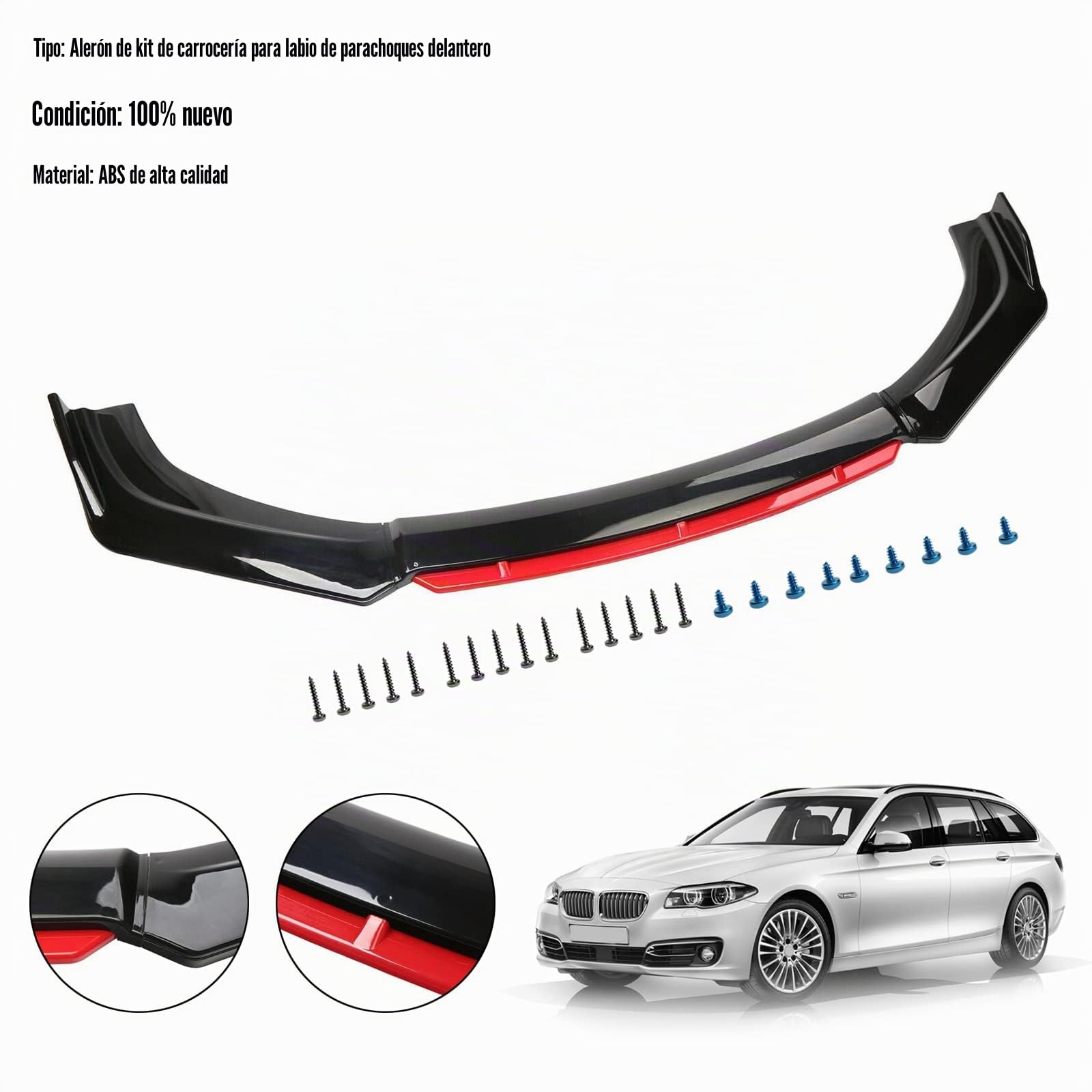 Guardabarros laterales para coche, 4 piezas Kit Splitter Spoiler Difusor Protector para Parachoques Delantero Universal, Kit de carrocería para coche, Spoiler Difusor Protector
