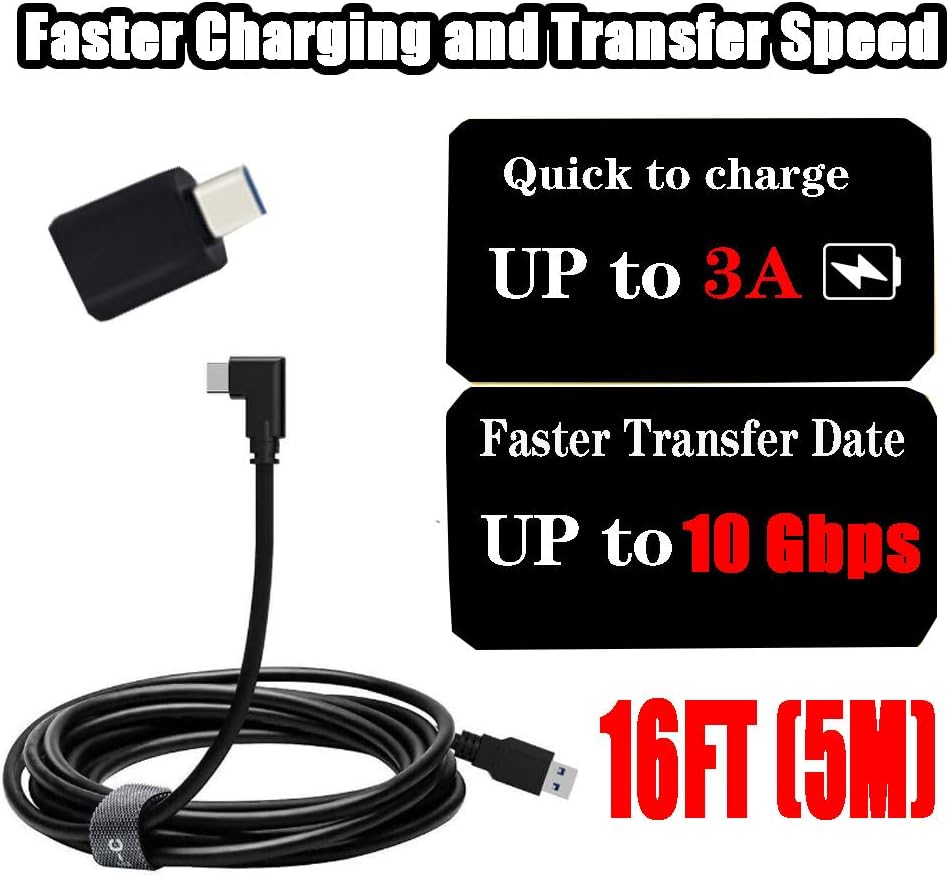 🛒 Crаzу Dеаlѕ Type C USB C Cable 16FT（5m）,Oculus Quest Link Cable, 90 Degree Angled High Speed Data Transfer & Fast Charging Cable Compatible for Oculus Quest and Gaming PC Type C Devices