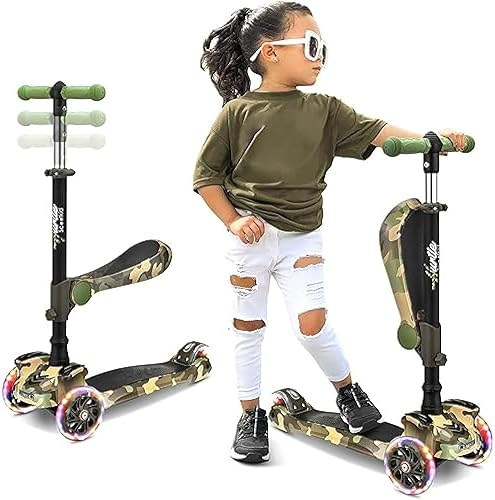 Patinete para niños  Stand & Cruise - Patinete plegable de juguete con altura ajustable, cubierta antideslizante, luces de rueda intermitentes, para