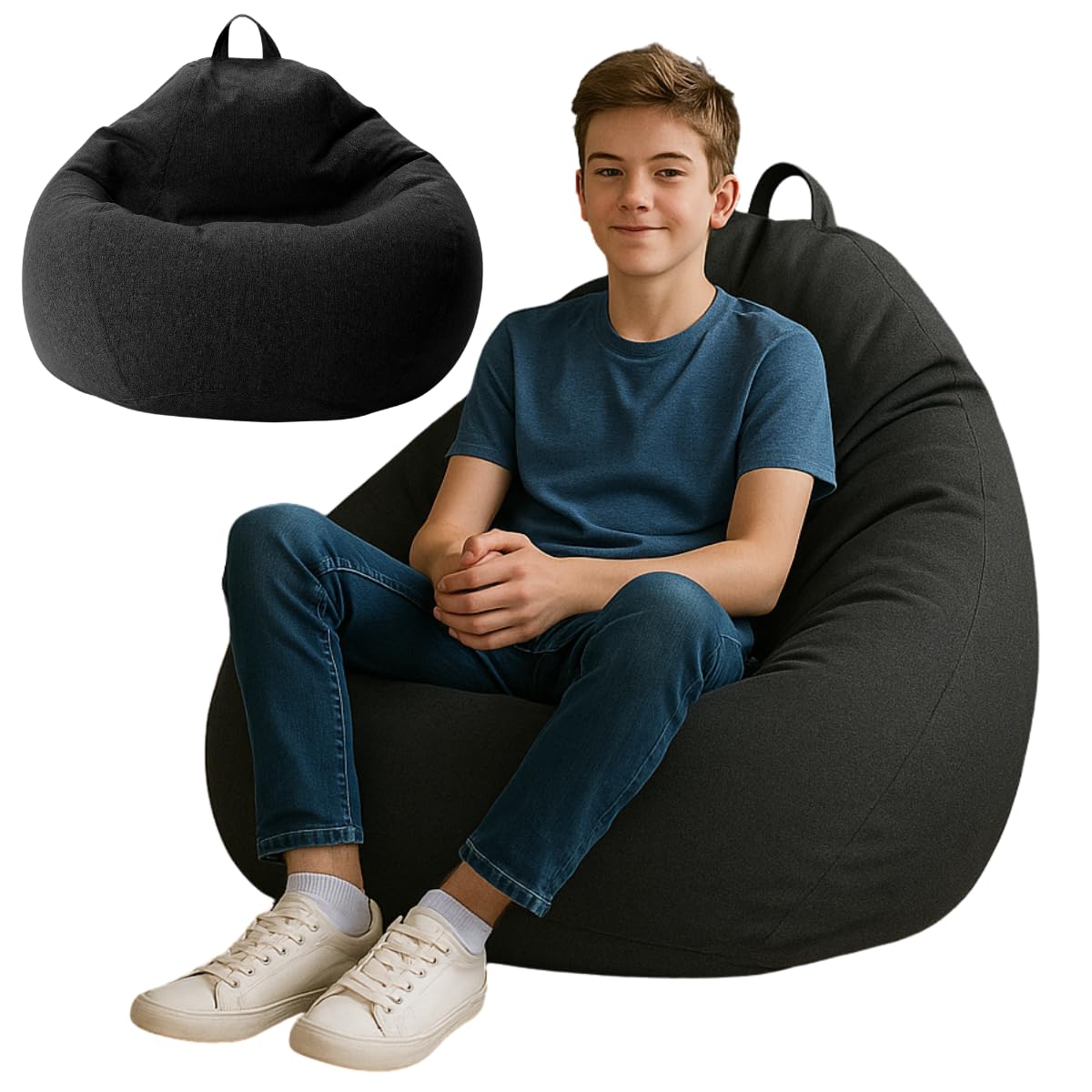 Pouf avec garnissage ECO Fauteuil Relax-Siège Coussin de sol Bean Bag 80x90x50 cm 185 L Noir