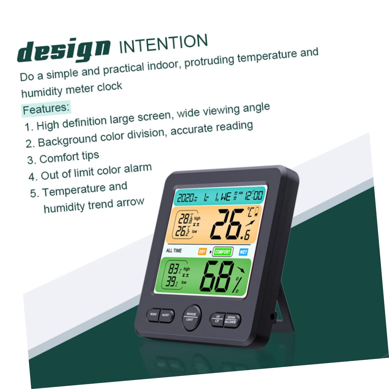 Reloj Termómetro e Higrómetro Pantalla Digital Medidor De Humedad y Temperatura Para Casa
