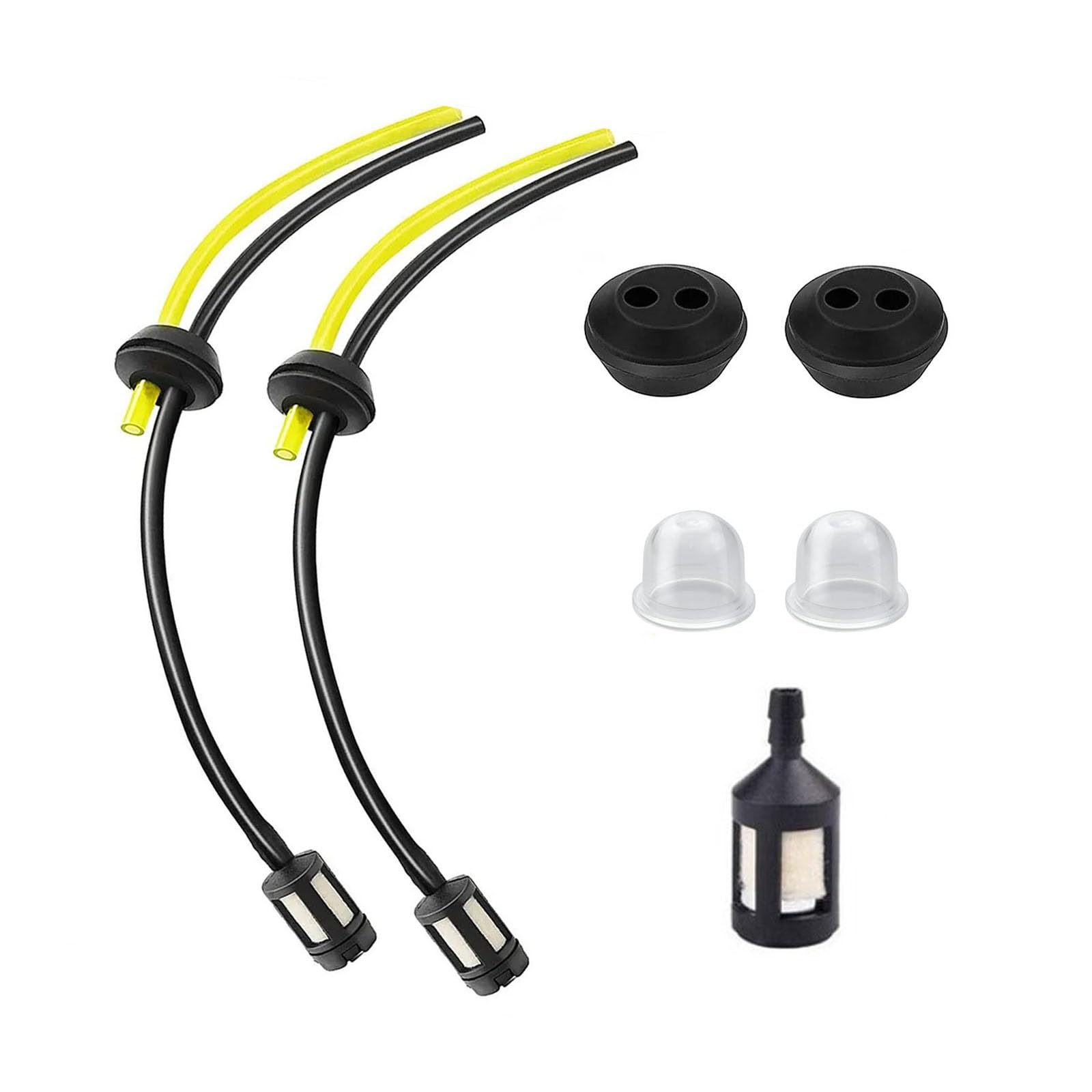 草刈払機燃料ホース 草刈機 パーツ 部品 チェーンソー交換用部品 モア燃料ホース 差し替え グロメット 燃料フィルター付 芝刈り機用付属品 草刈払機燃料ホース2個 プライマリーポンプ2個 グロメット2個 フィルター1個（7個入り）