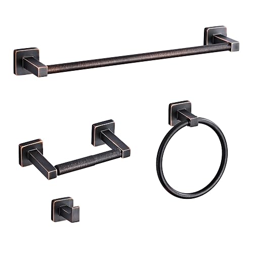 Bathroom Hardware Set 4 Pieces,Oil Rubbed Bronze Towel Bar Set Stainless Steel Wall Mounted, Includes 16In Hand Towel Bar, Towel Ring, Robe Towel Hooks,Toilet Paper Holder, Bathroom Towel Rack Set