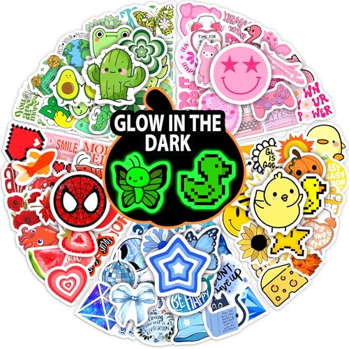 Glow in The Dark Stars 120 Pcs Glow in The Dark Funny Water Bottle Stickers for Kids, Cute Cartoon Waterproof Vinyl Laptop...