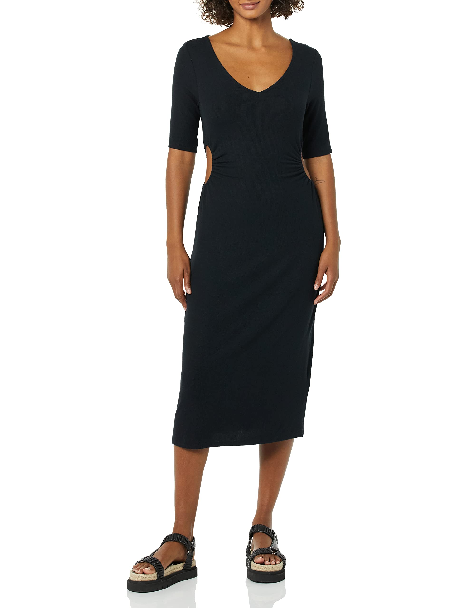 Amazon Essentials Women's Fine Ribbed Dress with Side Neckline (previously Daily Ritual)