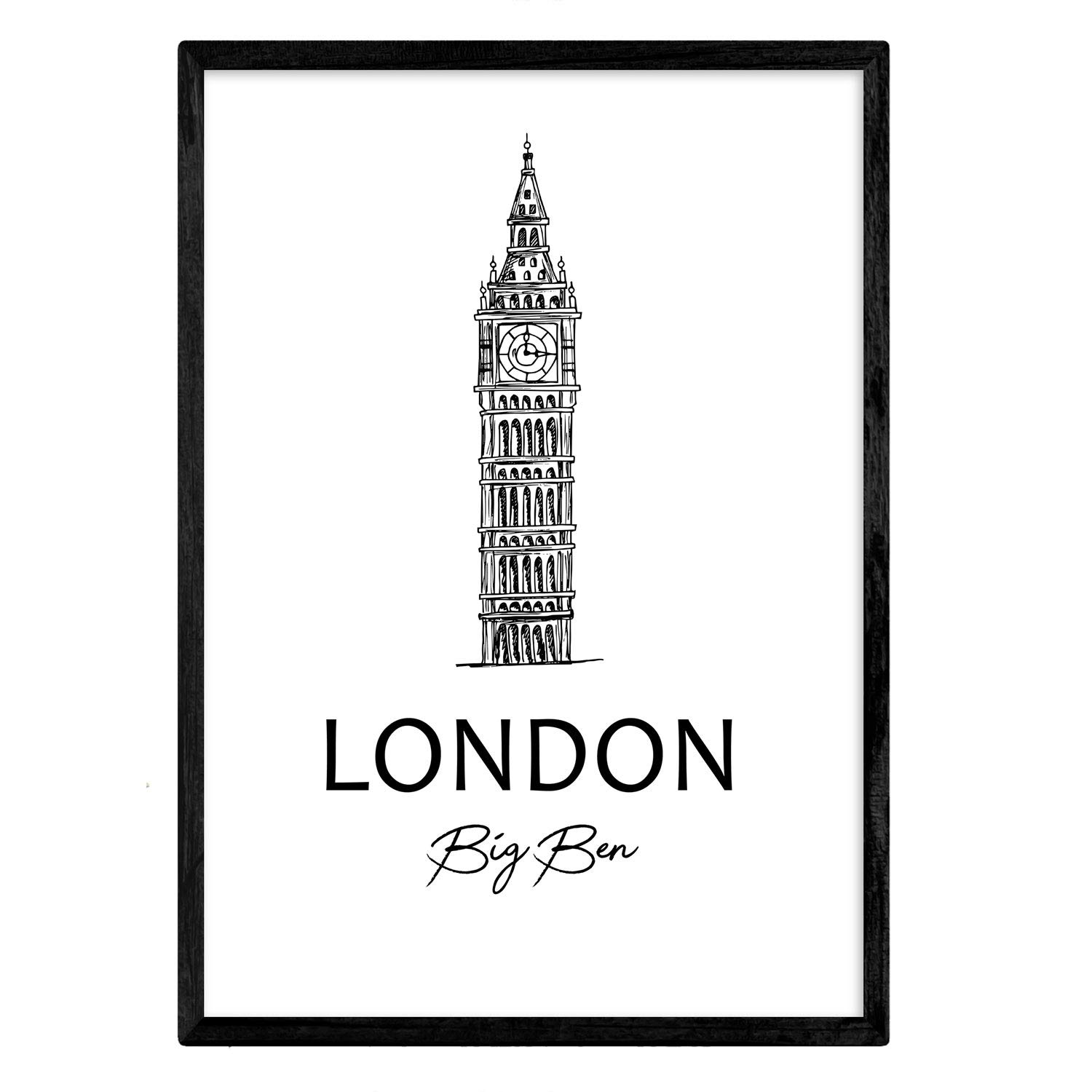 Nacnic Poster London - Big Ben. Sheets with monuments of cities. A3 size, with frame
