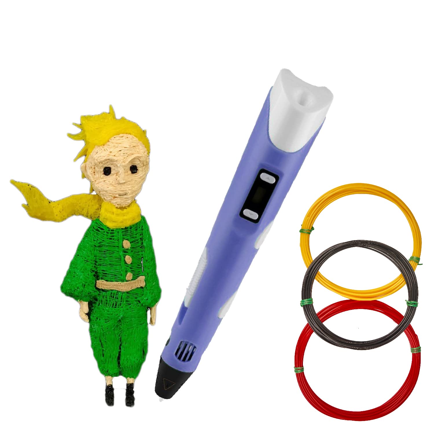 Time To 3D 2nd Generation 3D Pen with Charger, Stand & LCD Display | for Drawing, Doodling, Arts, Model Making, Project & Education | Free 3 Colors of 3m Each Filament - Purple