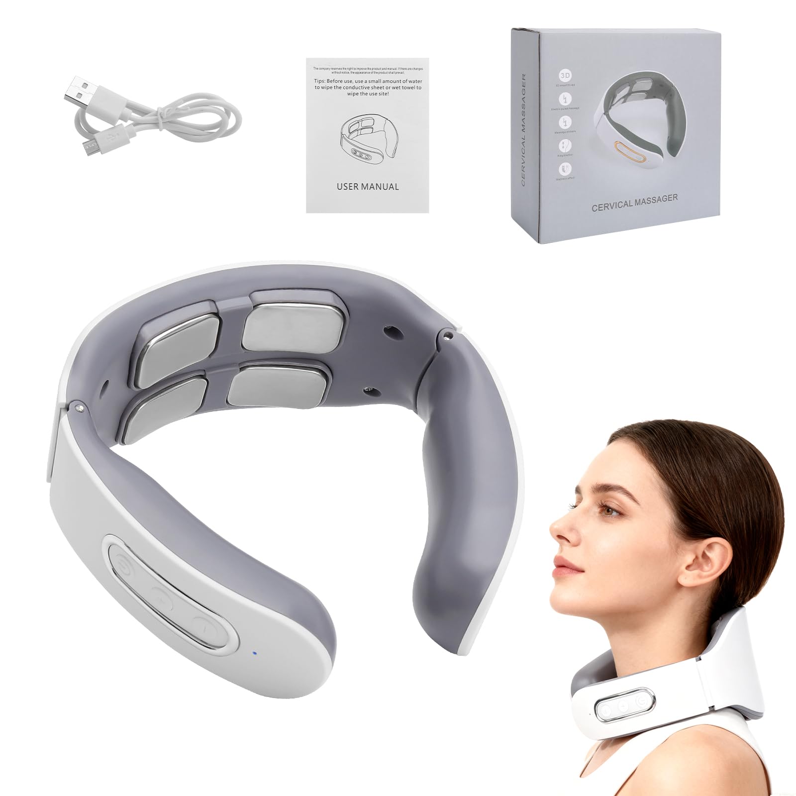 TNSLAND Cuello 11 en 1, solución cervical portátil con calefacción, masajeador de cuello con calor, 6 modos, 9 niveles de intensidad, masajeador para hombre y mujer