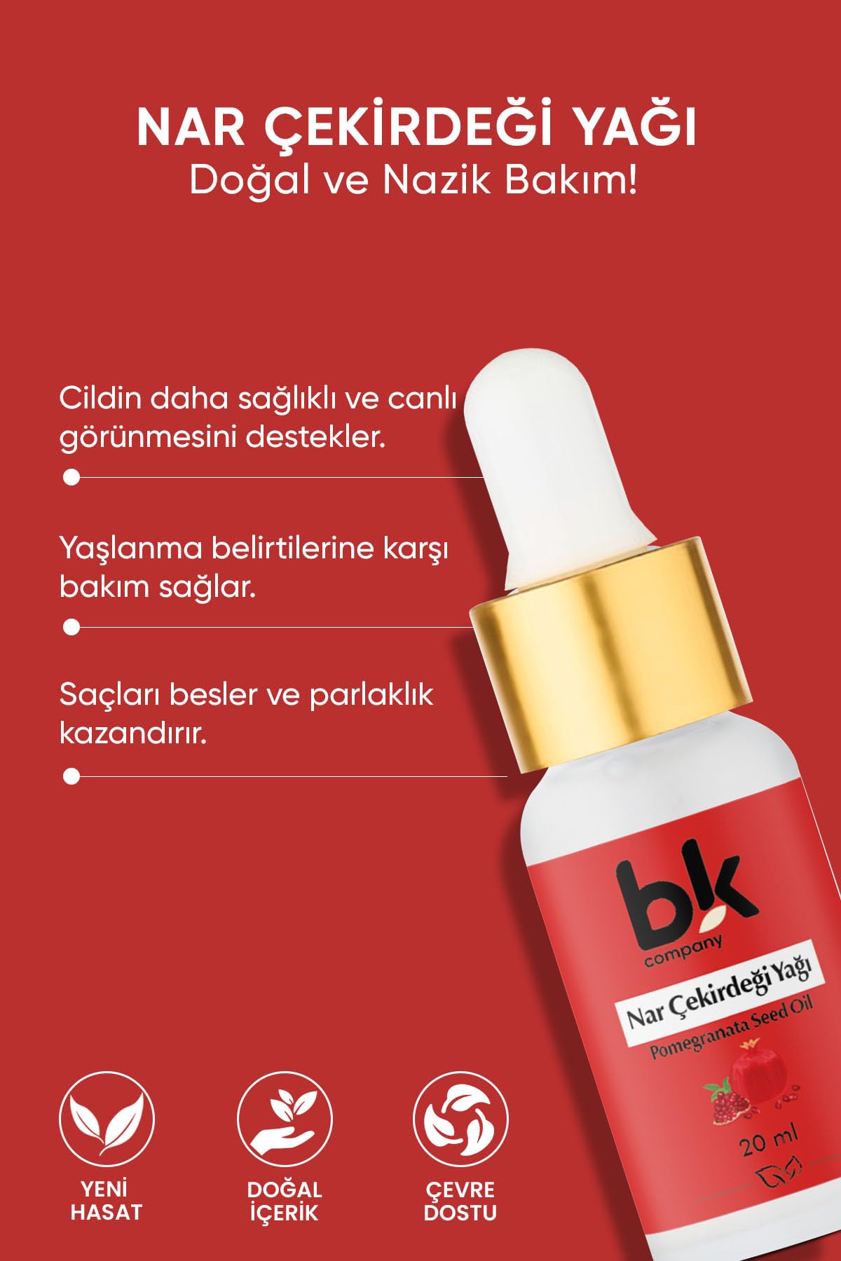 Nar Çekirdeği Yağı%100 Saf - Göz Çevresinde Işıltı Ve Sıkılaşma, Kırışıklıklara Karşı Serum 20 ml