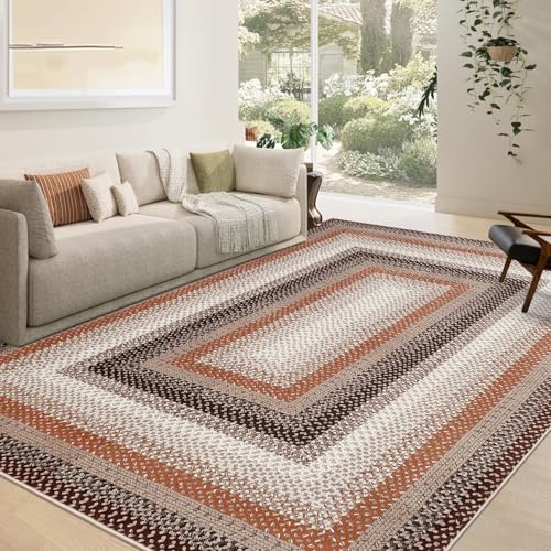 RUGSREAL Braided Washable Area Rug 8x10 Large Area Rug for