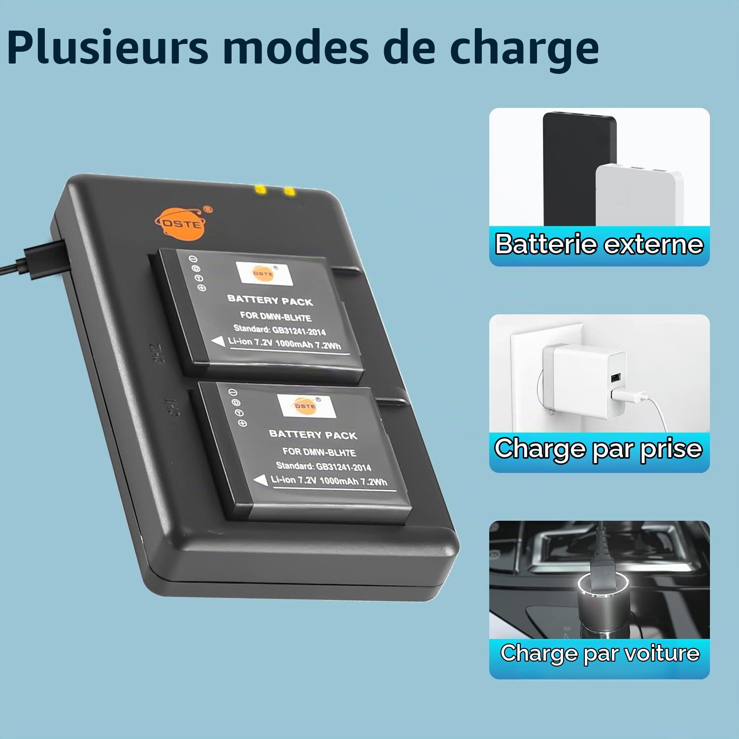 DSTE 2PCS DMW-BLH7E Batterie & Chargeur Compatible pour Panasonic Lumix DSC-GM1 DMC-GF7K DMC-GM1K
