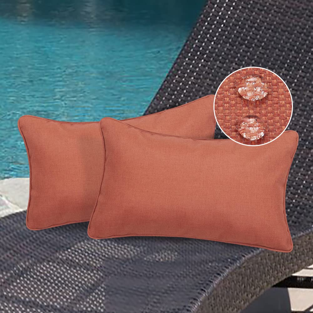 Magpie Fabrics Pack of 2 Outdoor Waterproof Lumbar Rectangular Throw Pillow with Insert 12x20 Inch, Home Decorative Toss Cushion for Patio Garden Car