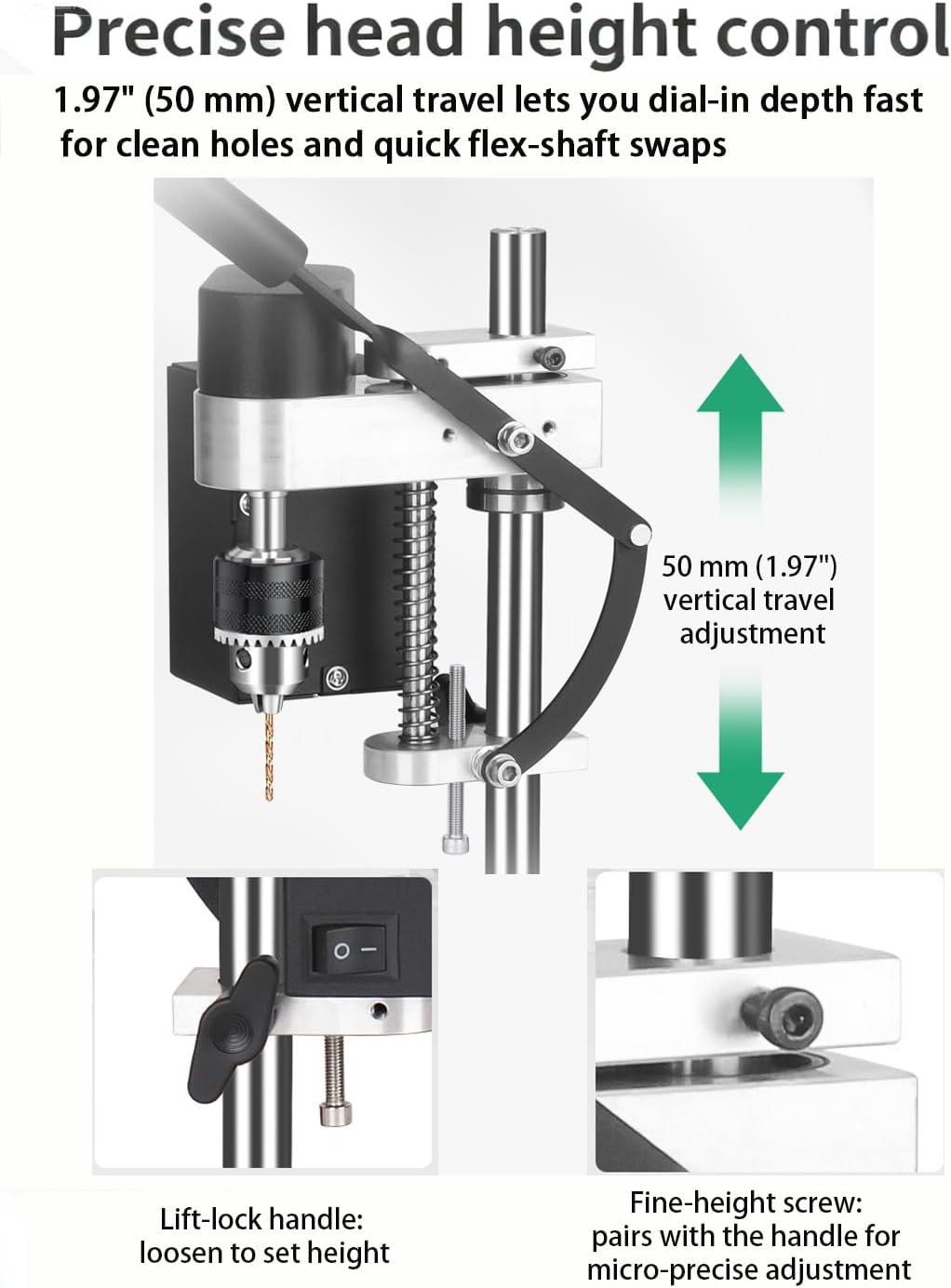 200W Mini Drill Press, Portable/Benchtop Drill Press | Pure-Copper Motor 8500 RPM | B10 + Flexible Shaft | 7-Speed Variable | 195-Piece Micro DIY Kit