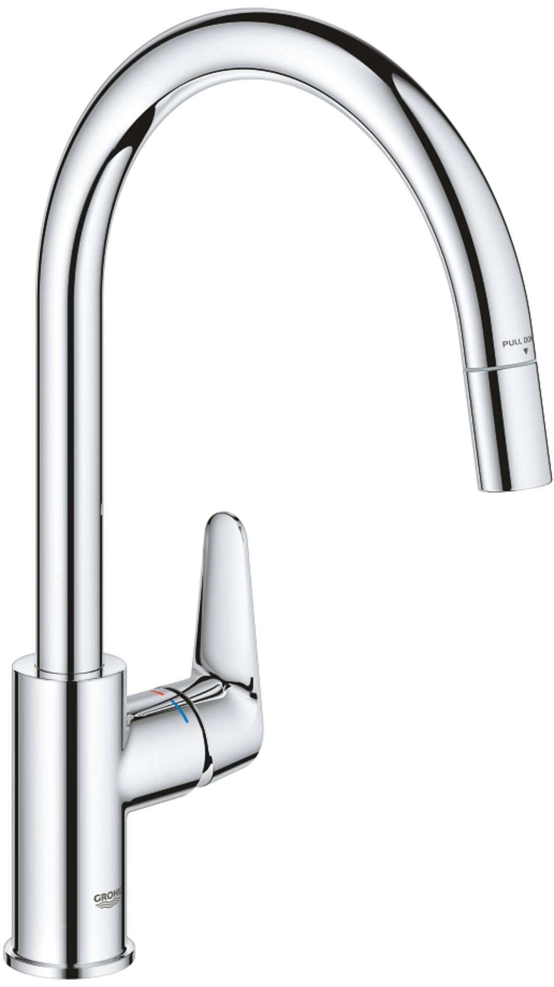 Grohe Start Curve QuickFix - Grifo monomando de cocina extraíble, Caño alto, Cromo, ref. 30562000