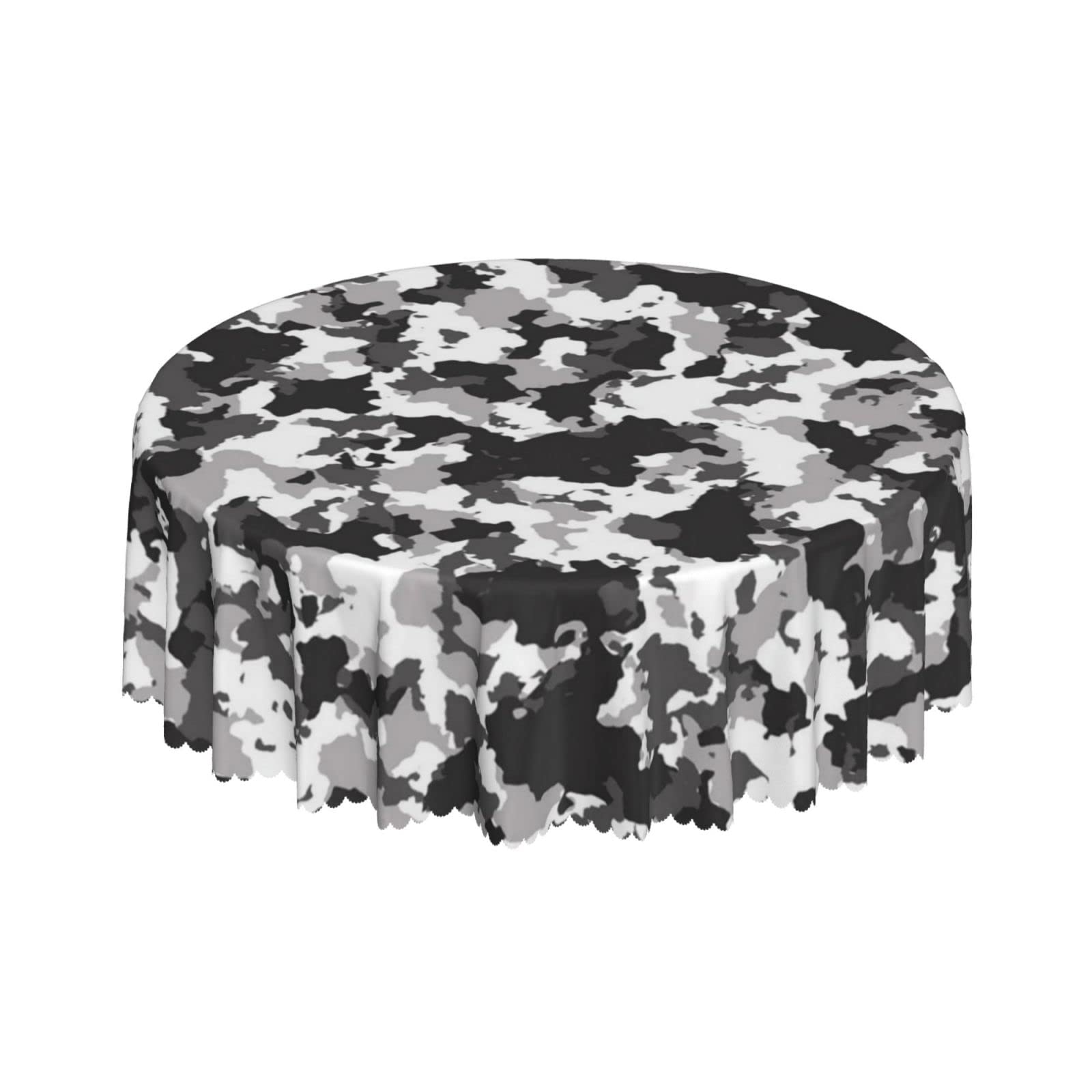Lsjuee Camouflage Military Grey Round Tablecloth 60 Inch Printed Washable Tablecloth for Dining Party Holiday Fall Home Decorative