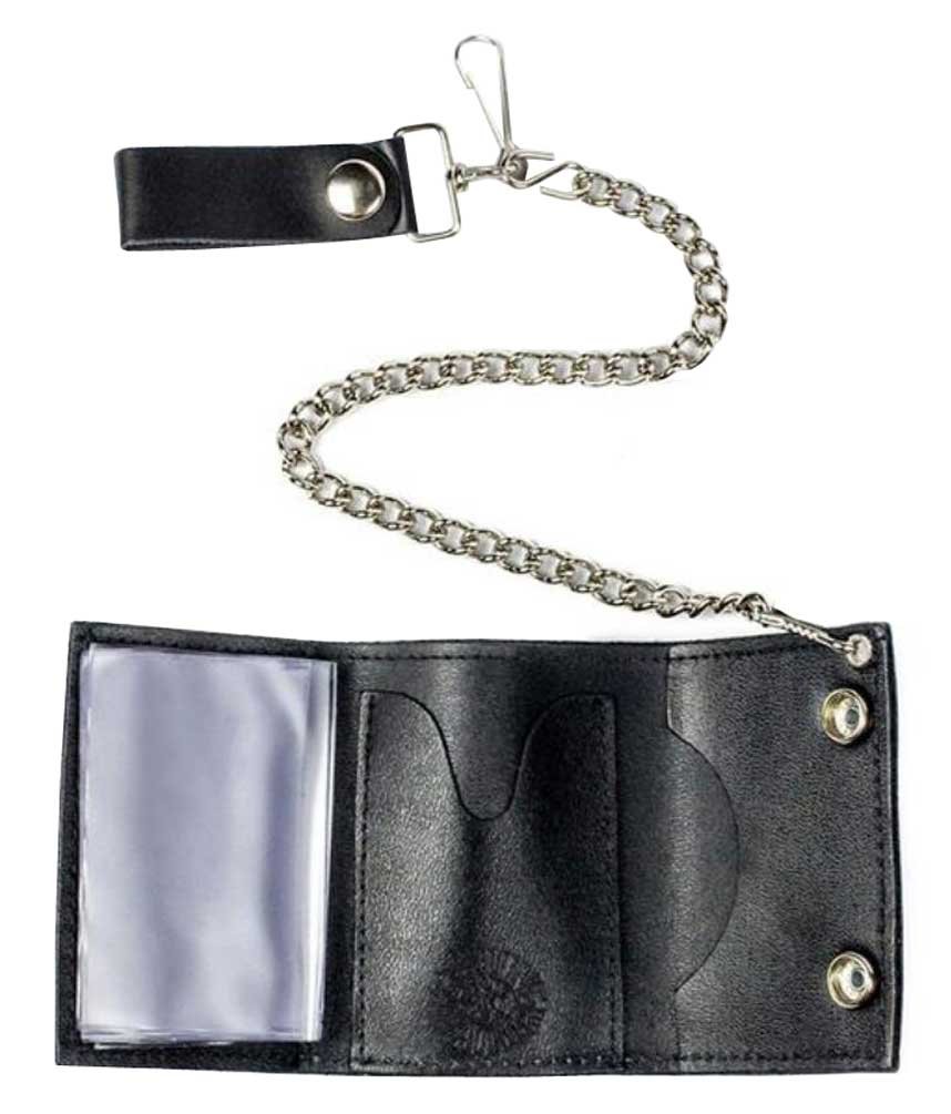 Motorcycle Men's Side Flames Tri-Fold Biker Chain Wallet, Black TC304C-130o
