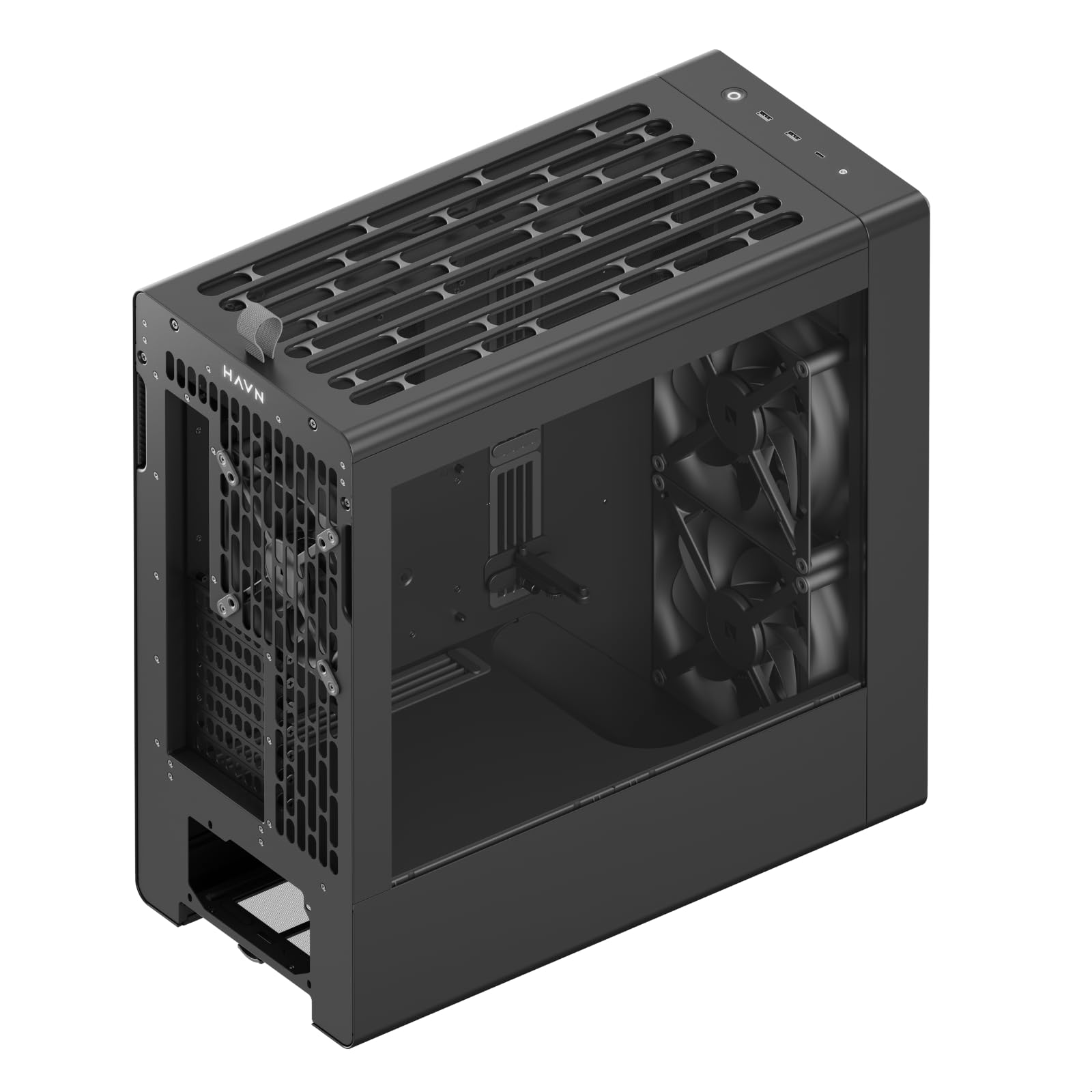 HAVN BF 360 FLOW High Airflow ATX Mid Tower PC Case, półotwarta stalowa rama SGCC, proste zarządzanie kablami, 2 x wentylator 180 mm, 1 x wentylator 140 mm 360 mm, panele magnetyczne - czarna