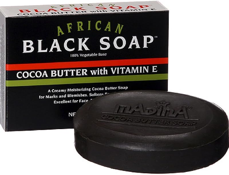 Sabonete africano preto Madina com manteiga de cacau e vitamina E, 98 g, pacote com 5