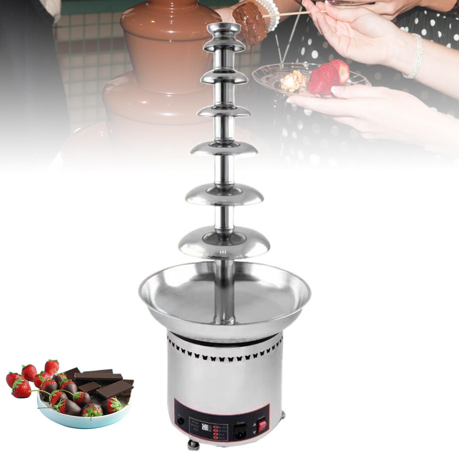 ASerZenith Commercial Chocolate Fondue Fountain Machine, Stainless Steel Melting Heating Equipment For Parties, Weddings, And Gatherings,7Tier