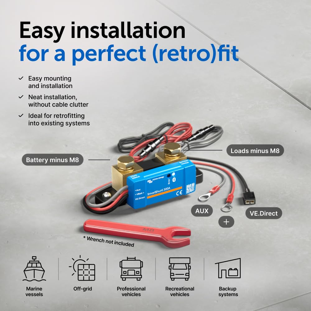 Victron Energy SmartShunt IP65 Battery Monitor (Bluetooth) - Victron Smart Shunt - 6.5V-70V, 300 amp