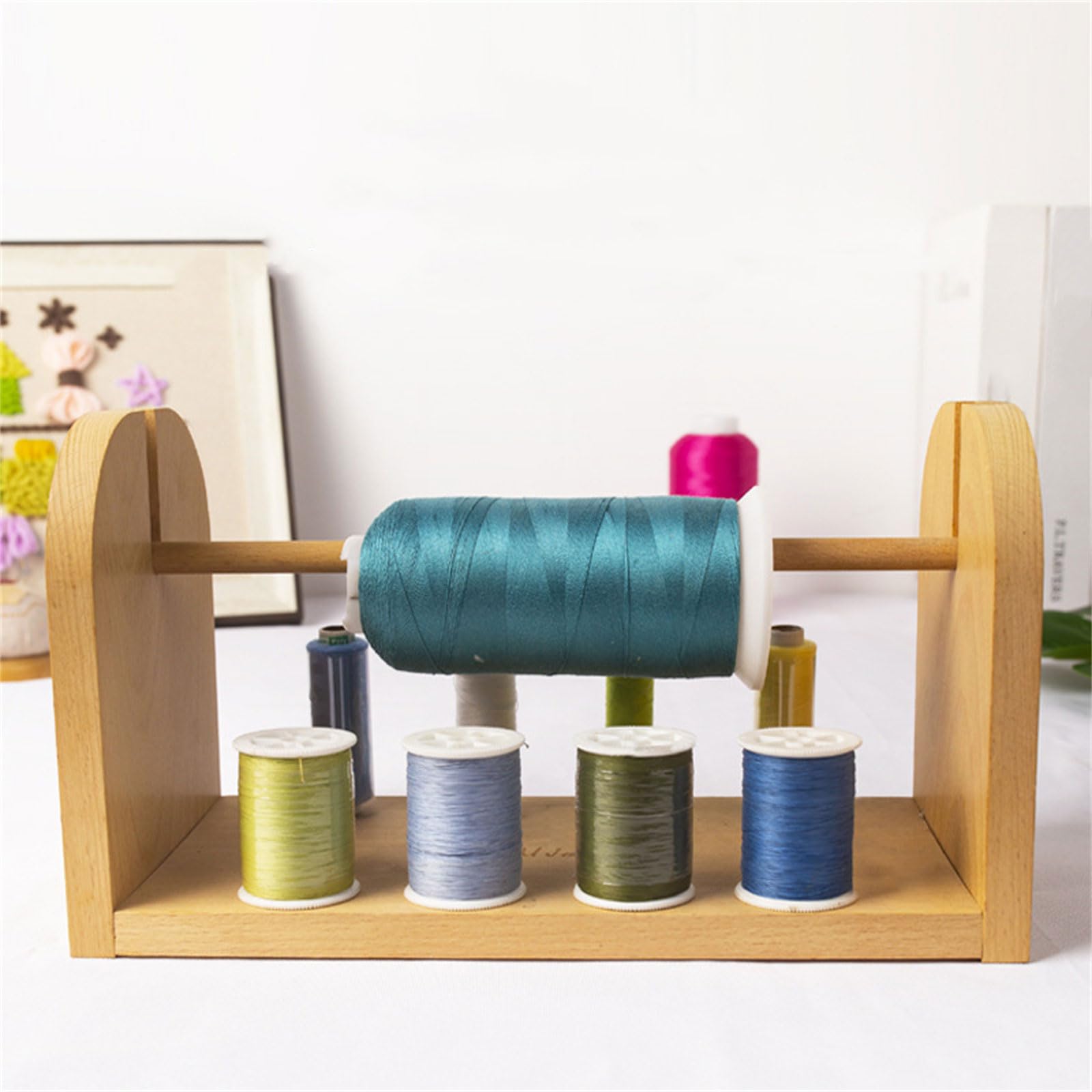 9 carretes de madera para bordado, organizador de costura y organizador para estante decorativo a mano