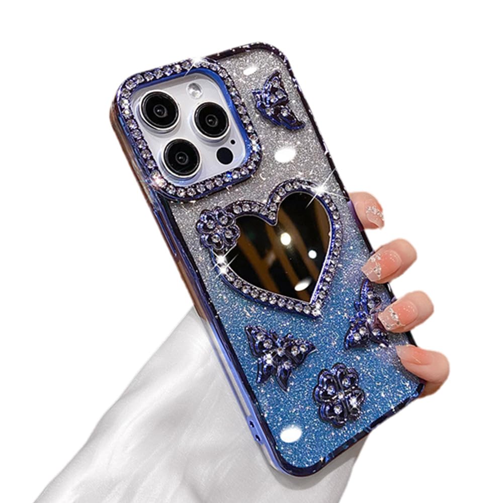 Zkacase Designed for iPhone Case,Luxury Electroplated Glitter Bling Mirror Spark Sparkly Shockproof Protective Cover Phone Case (iPhone 15 Plus,Blue)