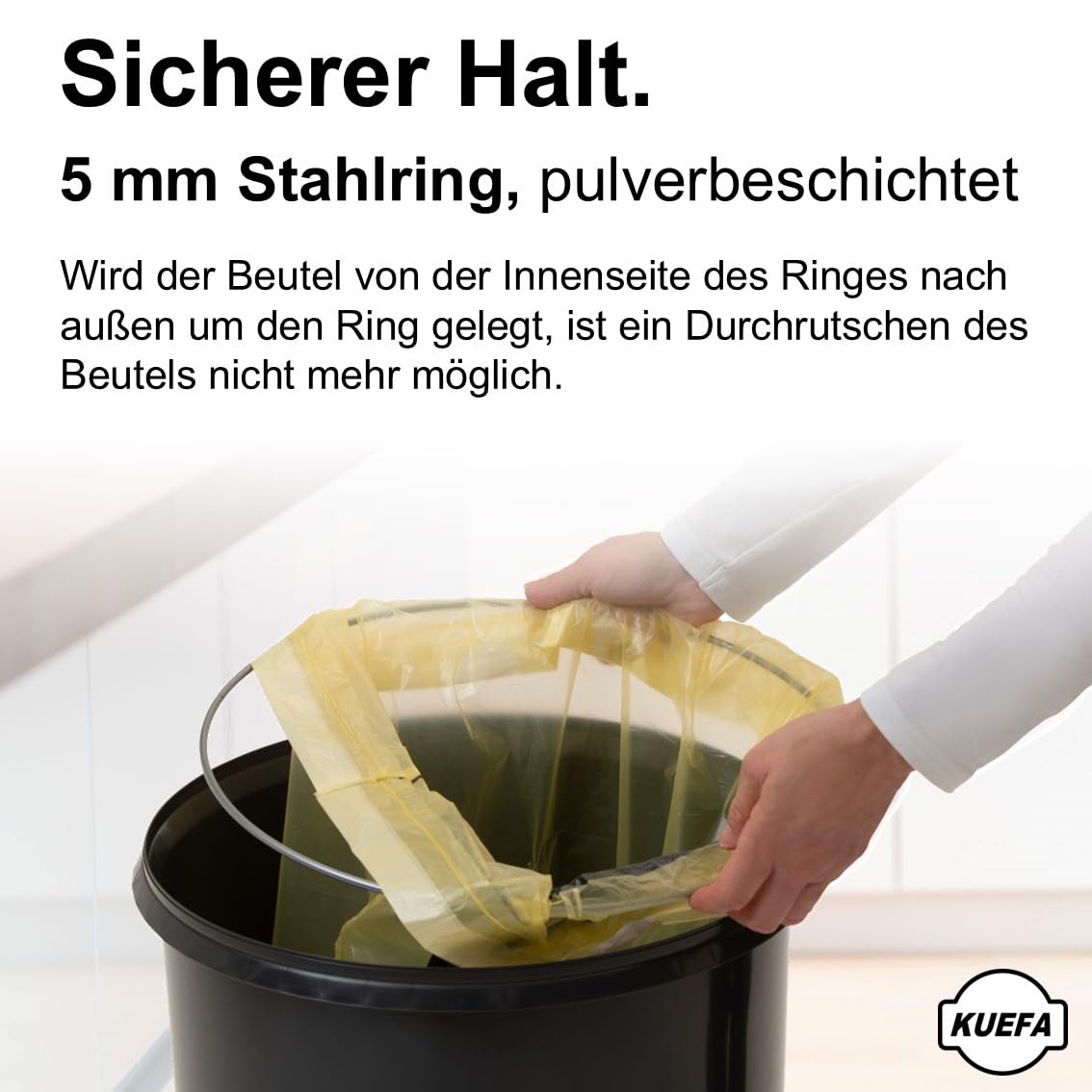KUEFA BSC LA 60L Mülleimer, Müllsackständer, Gelber Sack Ständer, inkl. Klemm-Ring und Laserbeschriftung, stabil, strapazierfähig, geruchsdicht, auslaufsicher (Gelb, Gelber Sack)