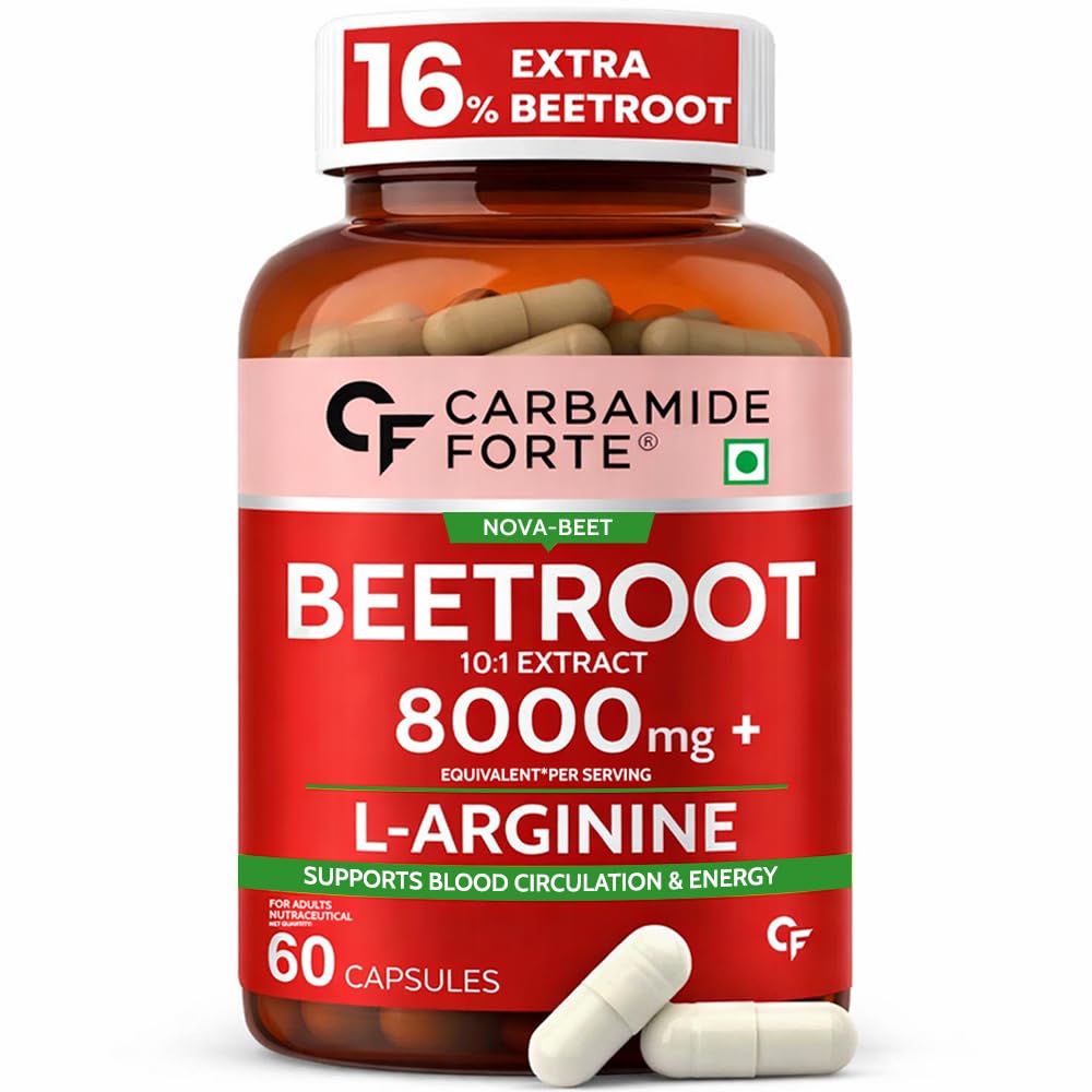 Carbamide Forte Beetroot Capsules Extract 8000mg | Beetroot Supplement With L-Arginine & Grape Seed Extract | Supports Healthy Blood Flow, Energy, & Nitric Oxide | 60 Capsules