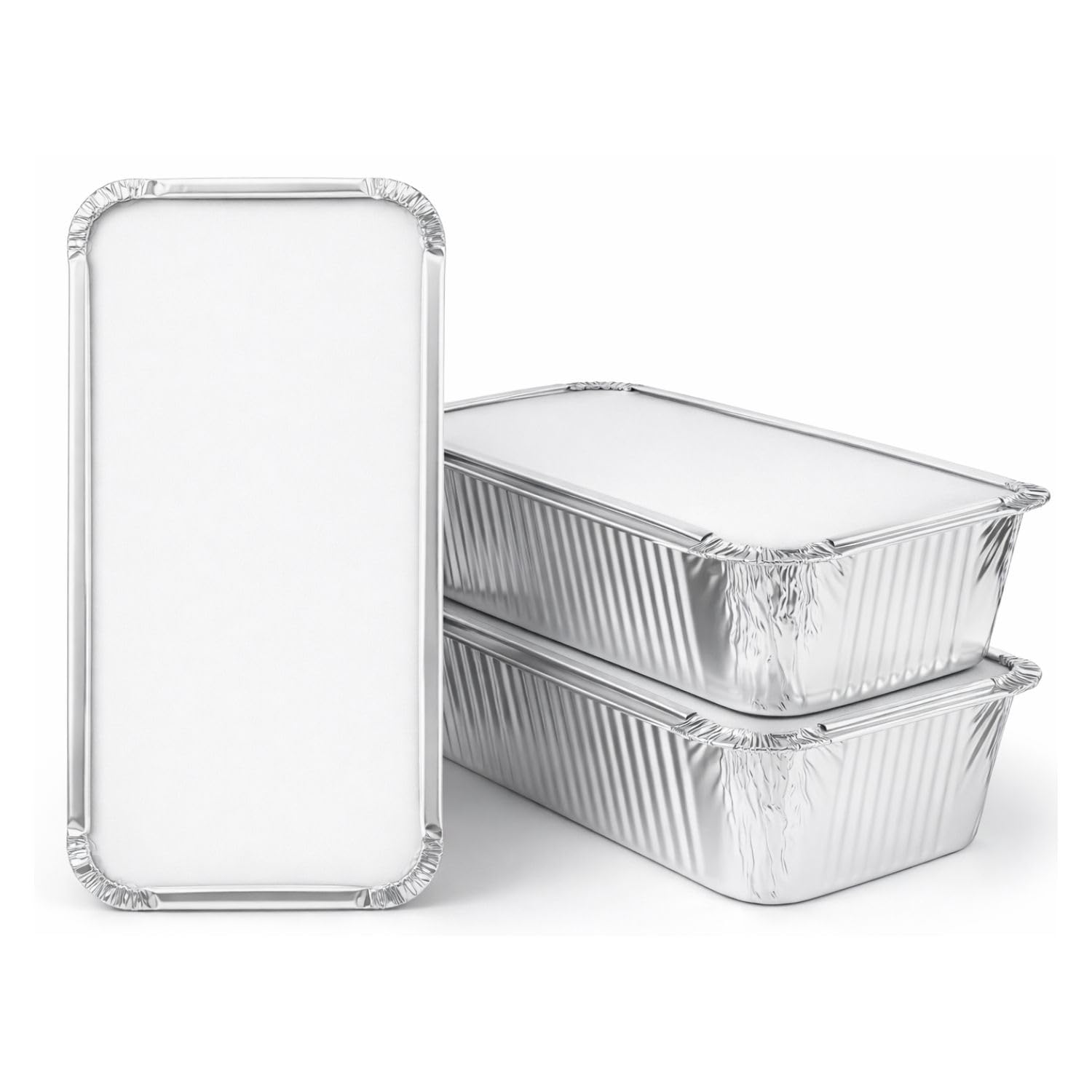 Ayn Al Madina 50 Heavy Duty Aluminum Foil Food Storage Containers with Lids, 600ML - No6a (20 x 11.5 x 5.5cm), Mini Loaf Pans, Oven Trays - Food Container for Meal Prep & Takeaway
