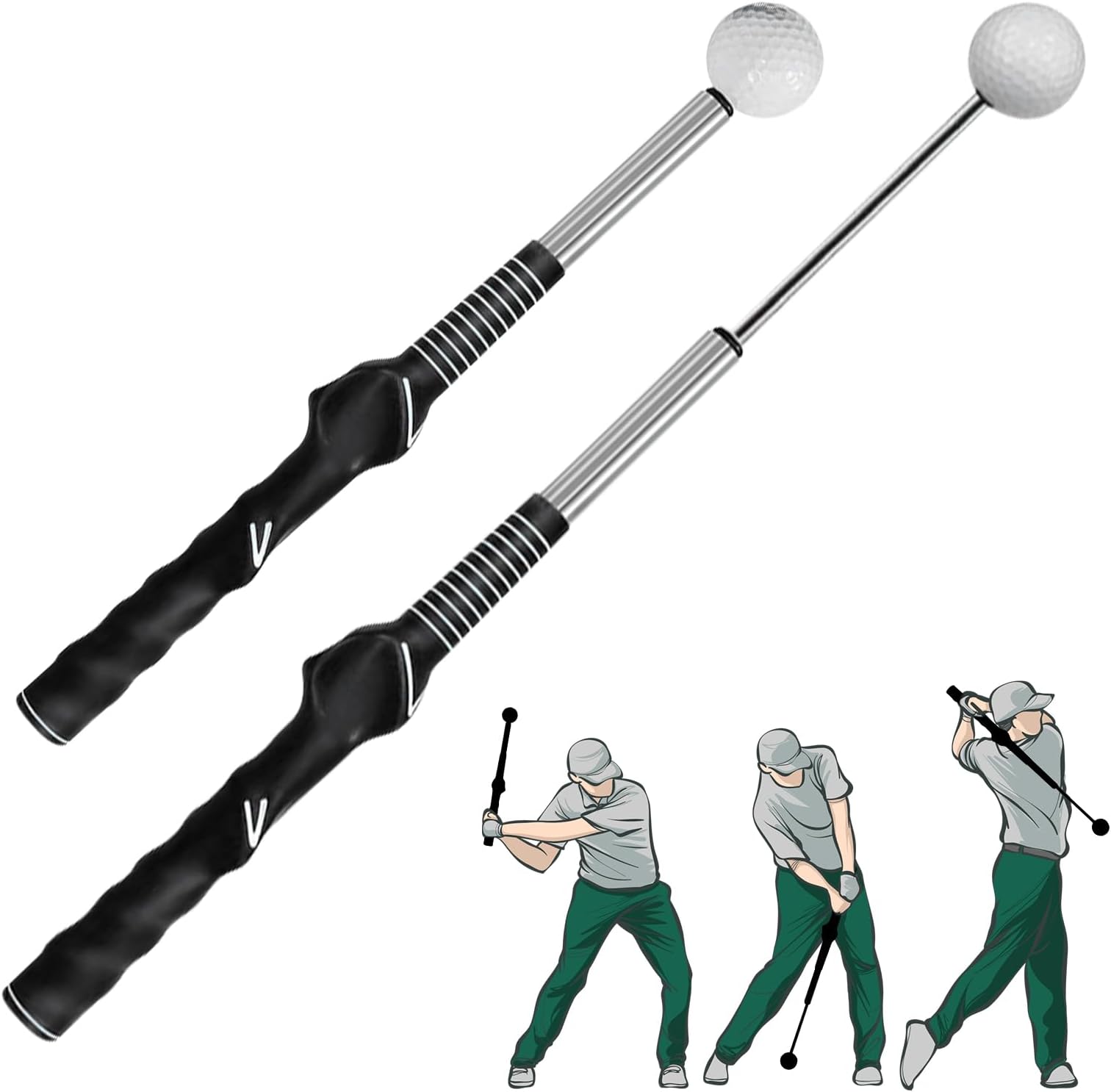 CLIUNT Retractable Golf Training Aid, Golf Swing Trainer, Portable Golf Grip Training Aid, Golf Alignment Sticks for Indoor Practice Warm-up Tempo Chipping Hitting Training