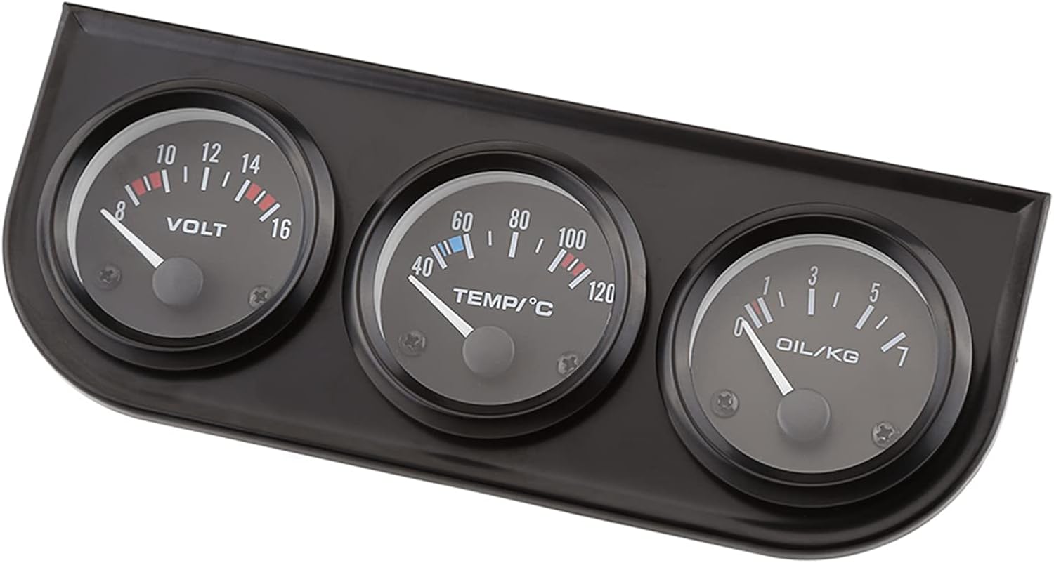 52mm Triple Gauges Racing Look, Water Temp Gauge Oil Pressure Meter for Car Truck, 12V
