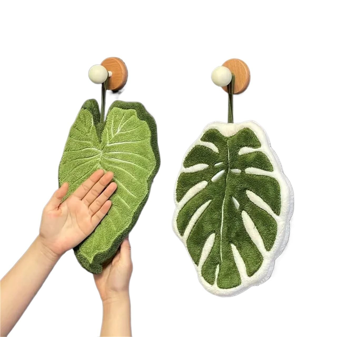 WSQHAO 4Pcs Creative Leaf-Shaped Bathroom Towel Hangable, Absorbent Microfiber For, Dining, Kitchen for Hand(Color1)