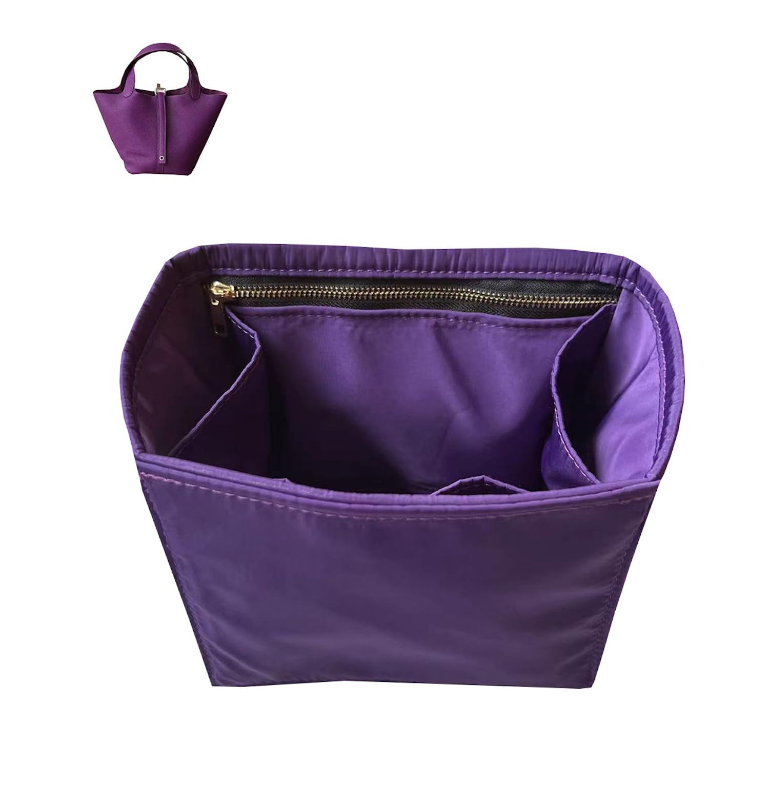 HKERUI Purse Organizer Picotin 18 22 26 Insert Bags Organizer Makeup Handbag Organize Inner Purse Portable base shaper Premium Nylon (Picotin 22, Purple)