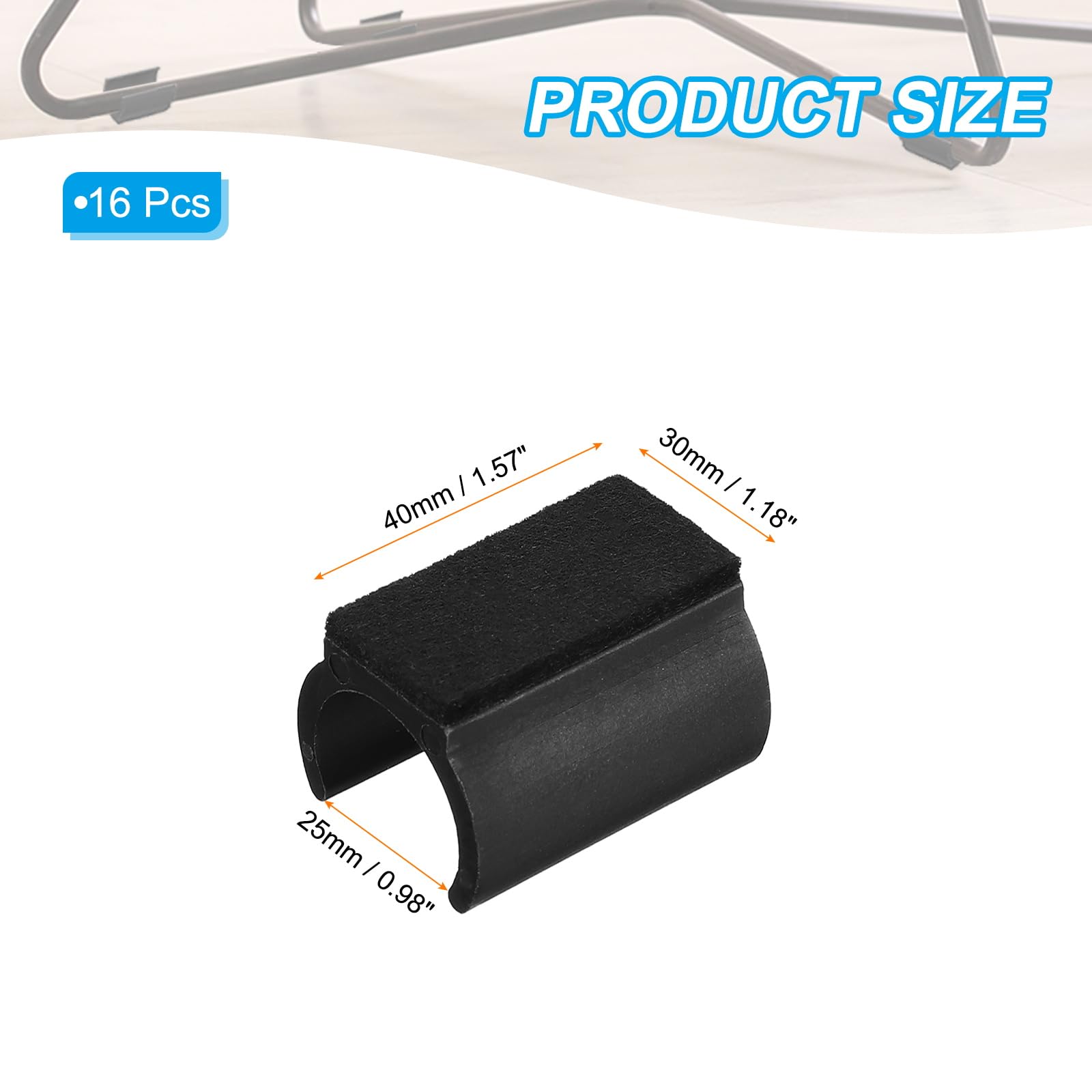 PATIKIL Rectangle U Shaped Chair Leg Tips Caps with Felt Pads, 16 Pack Slide Smoothly Furniture Feet Floor No Scratches No Noise Protectors Protect Hardwood Floors Fit Dia 25 mm Leg, Black - Image 2