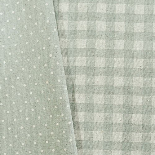 手芸のいとや 生地 綿麻リバーシブル布 ドット×チェック ベビーブルー 生地幅-約108cm×1mカット 綿80%麻20% 手芸・ハンドメイド用品