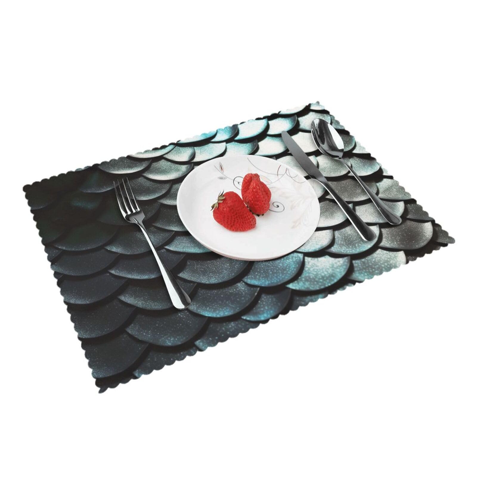 Silver Fish Scale Printed Placemat Heat Resistant Place Mats Set of 4 PCS Washable Kitchen Table Mats, 12x18 Inch