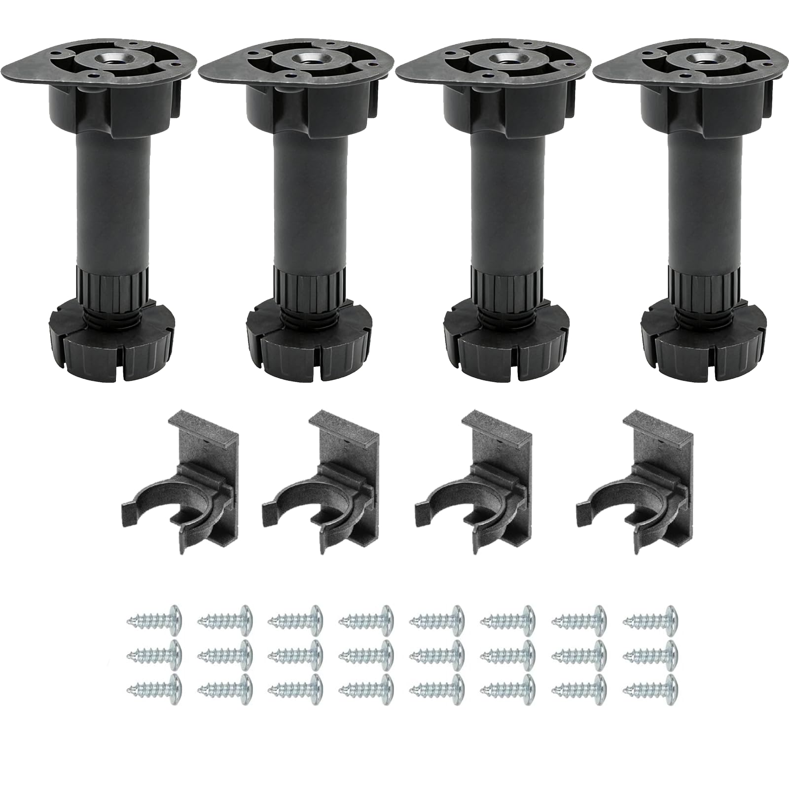 Crozgan 4Pcs 120mm-150mm Adjustable Kitchen Cabinet Legs with 4Pcs Plinth Clips,Set of 4 adjustable legs for Kitchen,Bathroom, Cupboard Cabinet