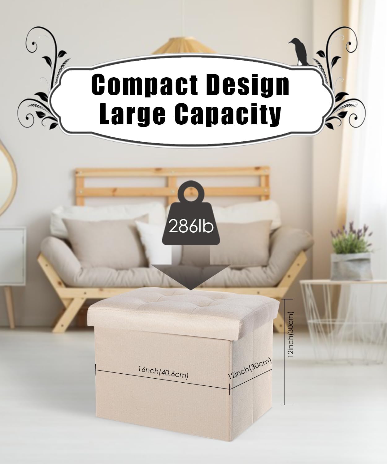Ottoman Storage Ottoman Foot Rest Stool Foldable Bench with Storage Student Dormitory Bedroom and Entryway 16 X 12 X 12