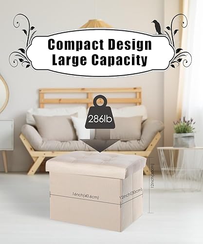 Miniatura 4 de Taburete otomano de almacenamiento otomano con reposapiés, banco plegable con almacenamiento, dormitorio de estudiantes y entrada, 16 x 12 x 12
