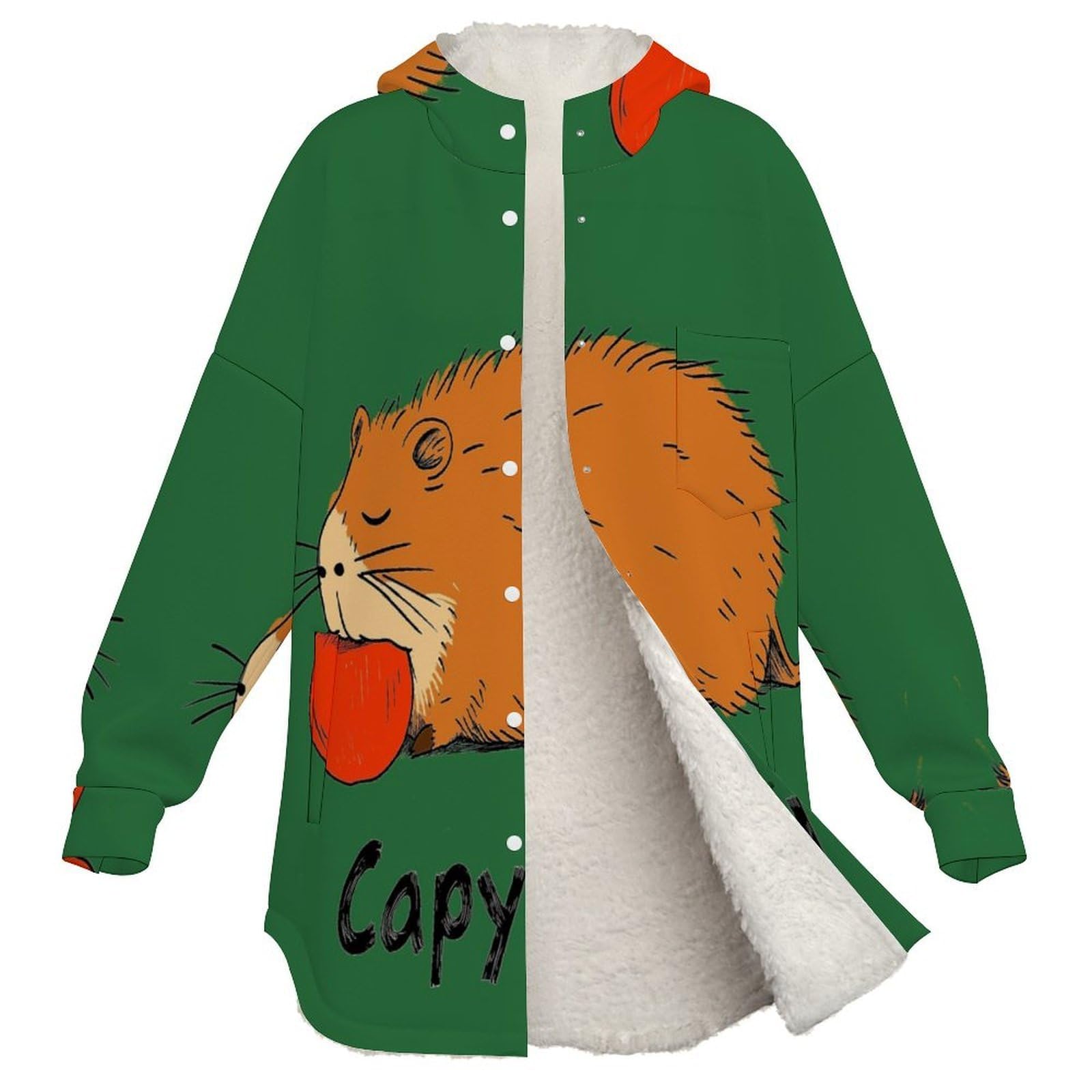 Sudadera Invierno con Capucha de Forro Polar Mujer Lindos Capibaras Cálido Hoodies a Manga Larga Felpa Sudadera con Bolsillos, Verde Oscuro