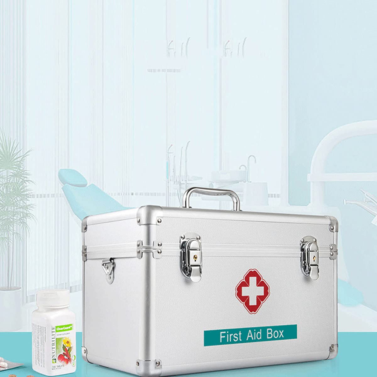 botiquín de primeros auxilios， Botiquín de primeros auxilios portátil, botiquín de emergencia for acampar, contiene bandeja extraíble, caja multifuncional for kit de emergencia familiar con asa, plate